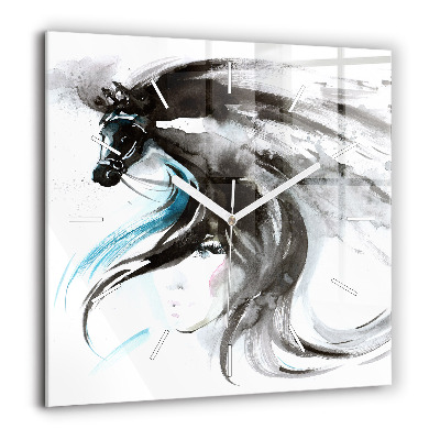 Szögletes üvegóra 60x60 Absztrakt ló és nő