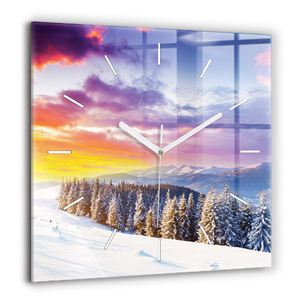Szögletes üvegóra 60x60 Téli hegyi táj