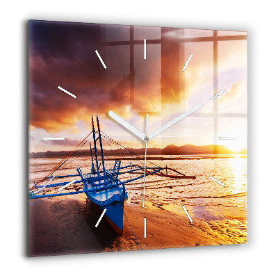 Szögletes fali üvegóra 60x60 Hajó és naplemente