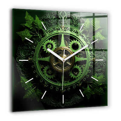Szögletes üvegóra 60x60 Zöld mechanizmus