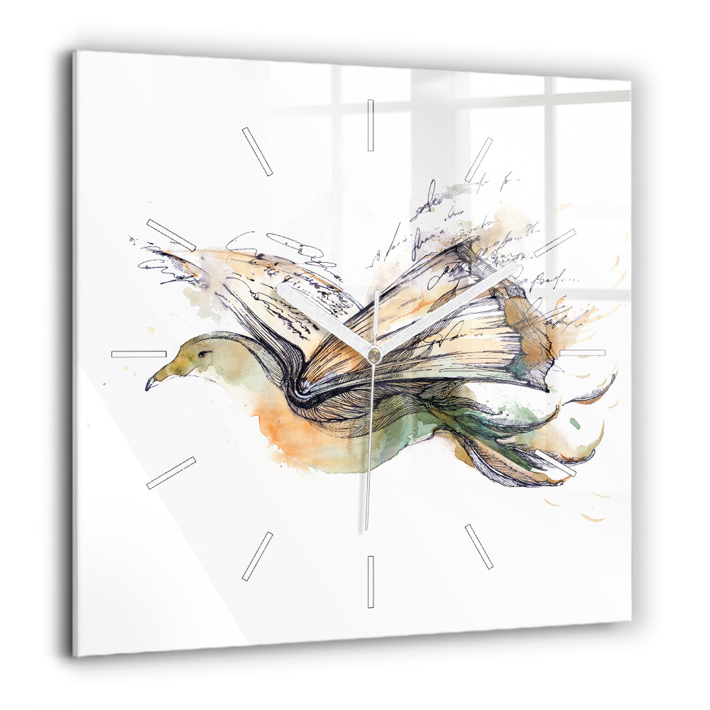 Négyzetes üvegóra 60x60 Madár és könyv