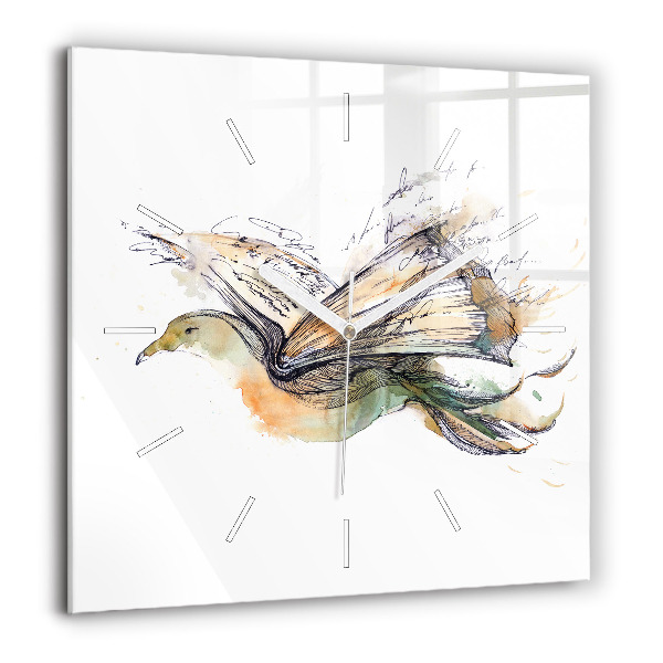 Négyzetes üvegóra 60x60 Madár és könyv