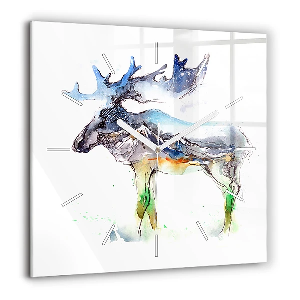 Szögletes fali üvegóra 60x60 Jávorszarvas és hegyvidéki táj