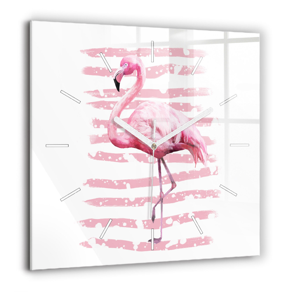 Négyzetes üvegóra 60x60 Flamingó grafika