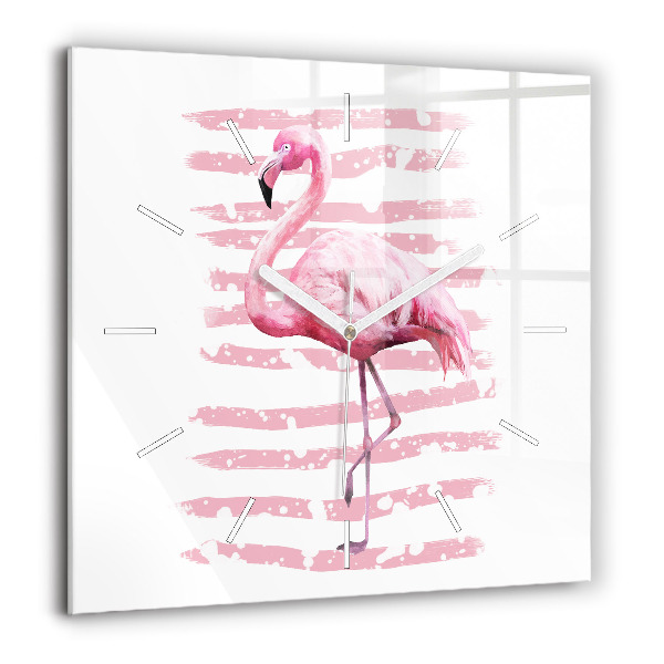 Négyzetes üvegóra 60x60 Flamingó grafika