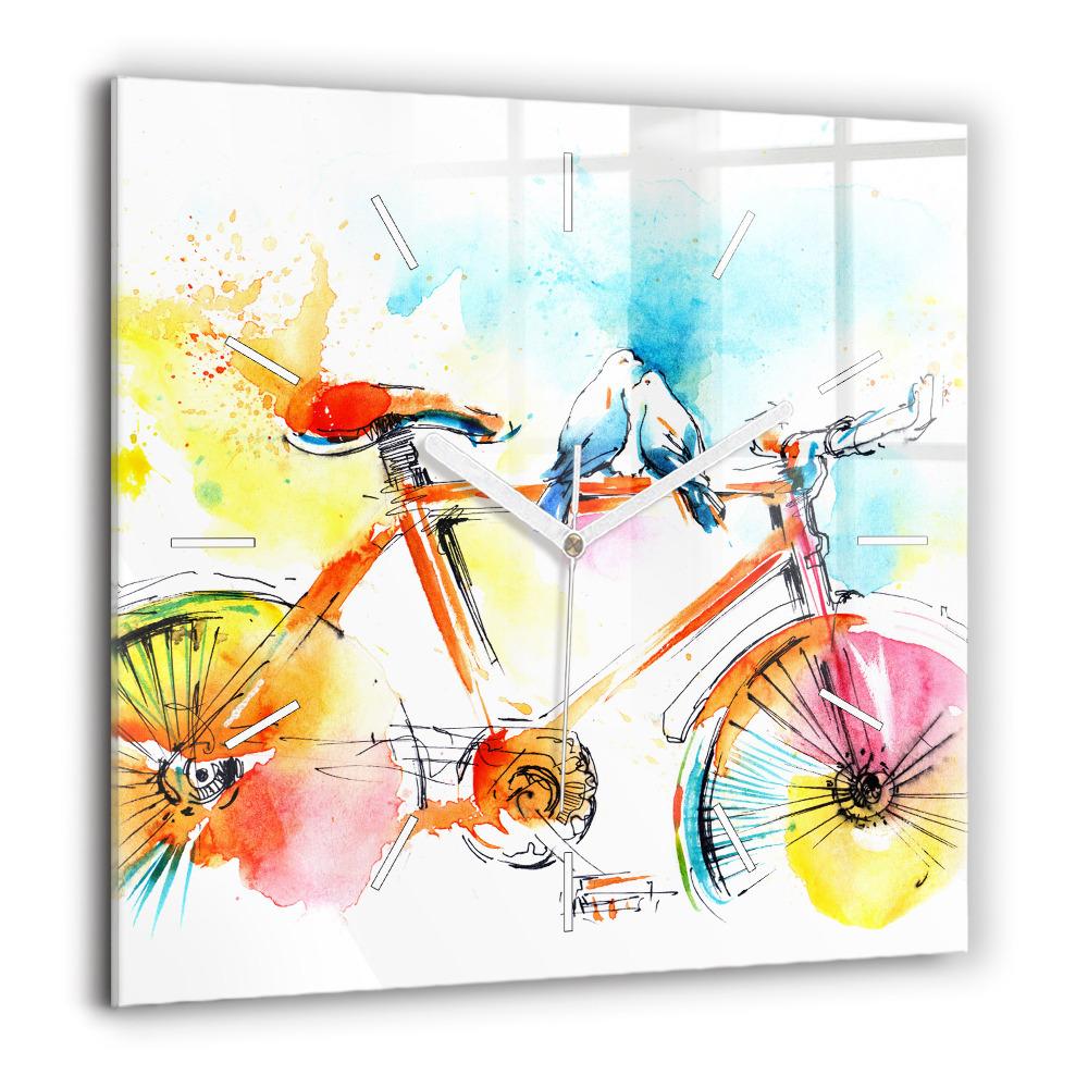 Szögletes üvegóra 60x60 Festett kerékpár