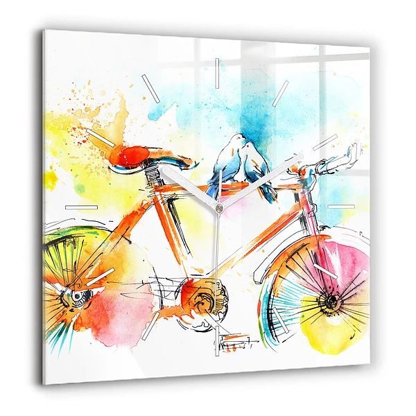 Szögletes üvegóra 60x60 Festett kerékpár