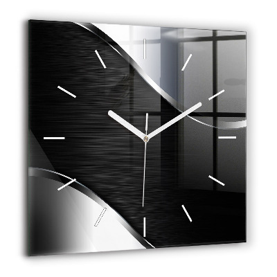 Szögletes üvegóra 60x60 Fekete és ezüst vonalak