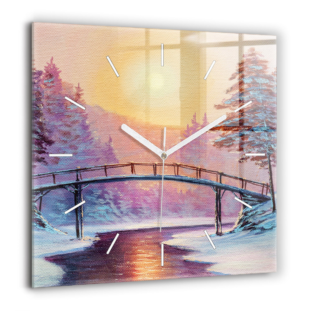 Szögletes üvegóra 60x60 Karácsonyfa és híd