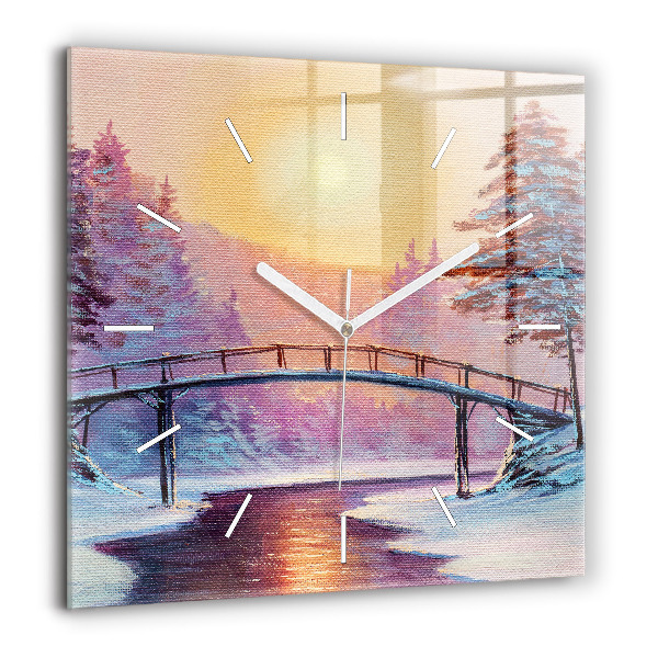 Szögletes üvegóra 60x60 Karácsonyfa és híd