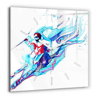 Szögletes üvegóra 60x60 Síelő