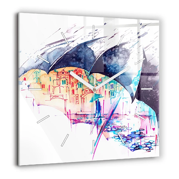 Szögletes üvegóra 60x60 Esőernyő és város