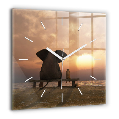 Szögletes üvegóra 60x60 Állatok és naplemente