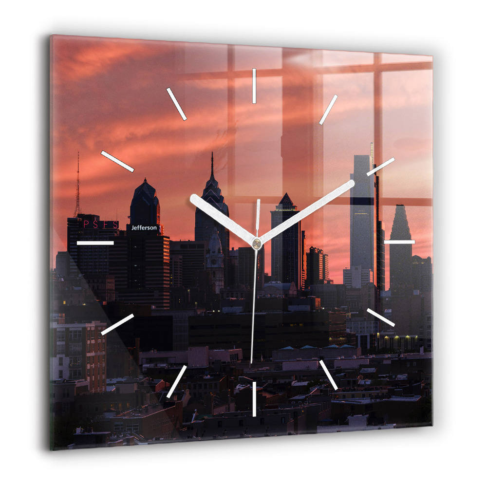 Szögletes üvegóra 60x60 Philadelphiai panoráma