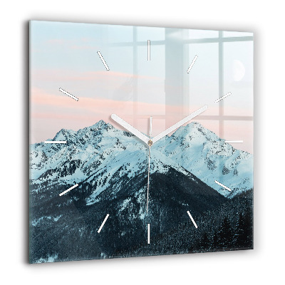 Négyzetes üvegóra 60x60 Téli hegyvonulat