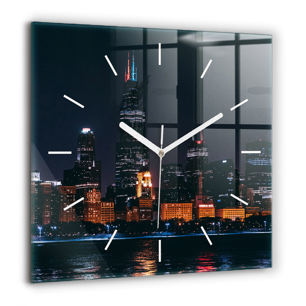 Négyzet alakú üvegóra 60x60 Chicagói városkép