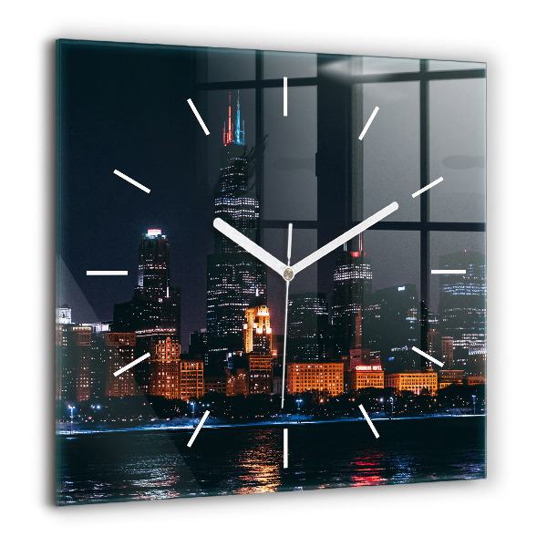 Négyzet alakú üvegóra 60x60 Chicagói városkép