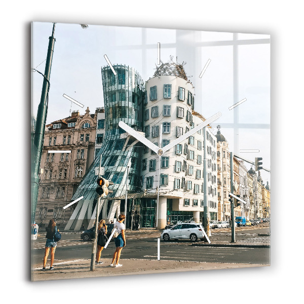Szögletes üvegóra 60x60 Táncoló ház Prága