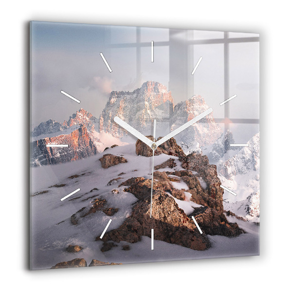 Négyzetes üvegóra 60x60 Hóval borított hegy