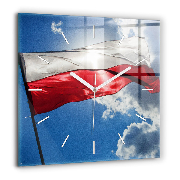 Szögletes üvegóra 60x60 Lengyel zászló az égen