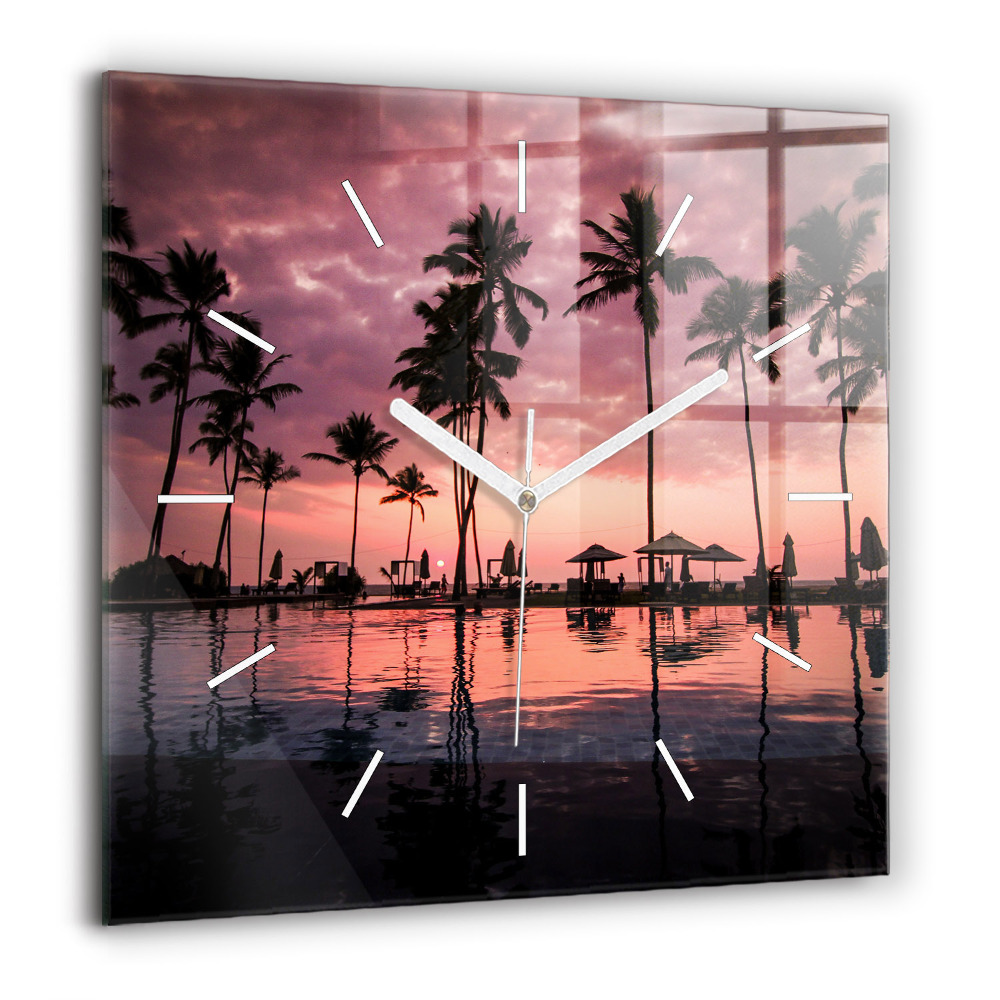 Szögletes üvegóra 60x60 Pálmafák Hawaiin