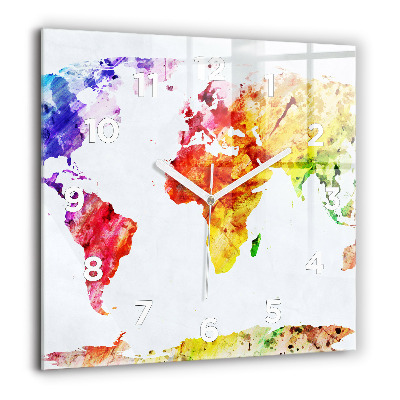 Négyzet alakú üvegóra 60x60 Akvarell világtérkép