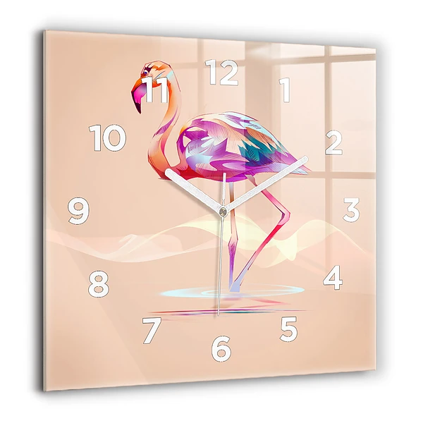 Négyzet alakú üvegóra 60x60 Illusztráció egy flamingóról