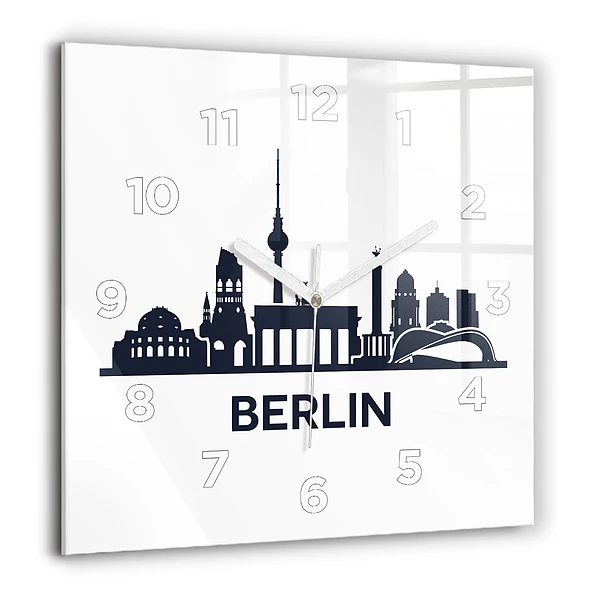 Négyzetes üvegóra 60x60 Berlin városának illusztrációja