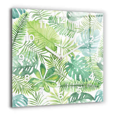 Szögletes üvegóra 60x60 Zöld levelek