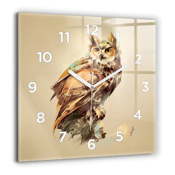 Szögletes üvegóra 60x60 Bagoly - a bölcsesség jele