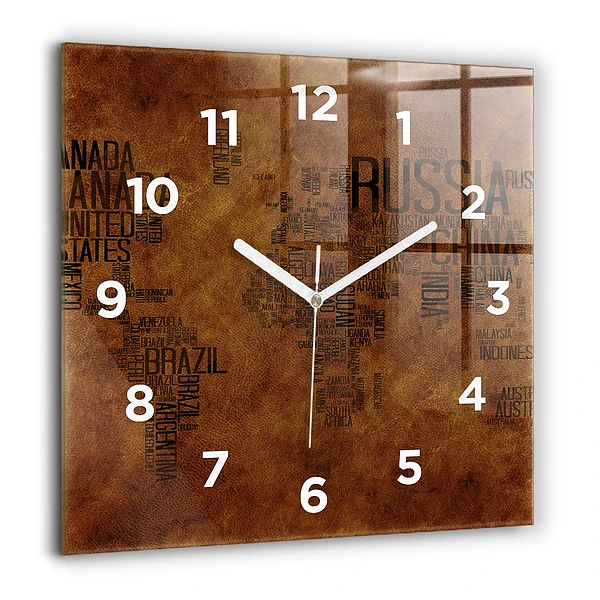Szögletes fali üvegóra 60x60 Térkép és országok nevei