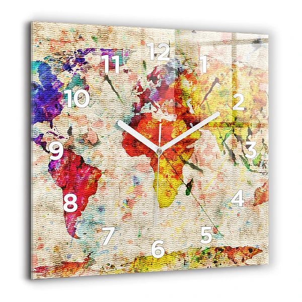 Négyzet alakú üvegóra 60x60 Színes világtérkép