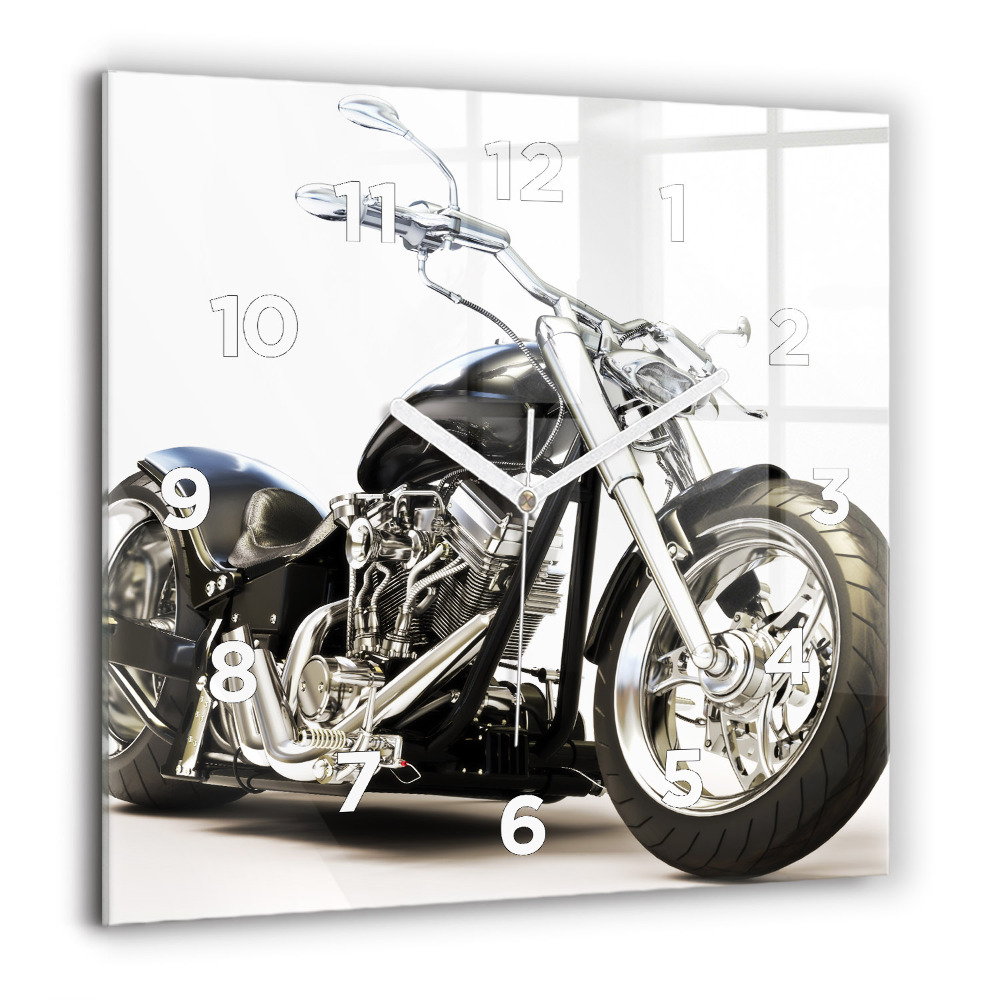 Szögletes fali üvegóra 60x60 Fekete motorkerékpár