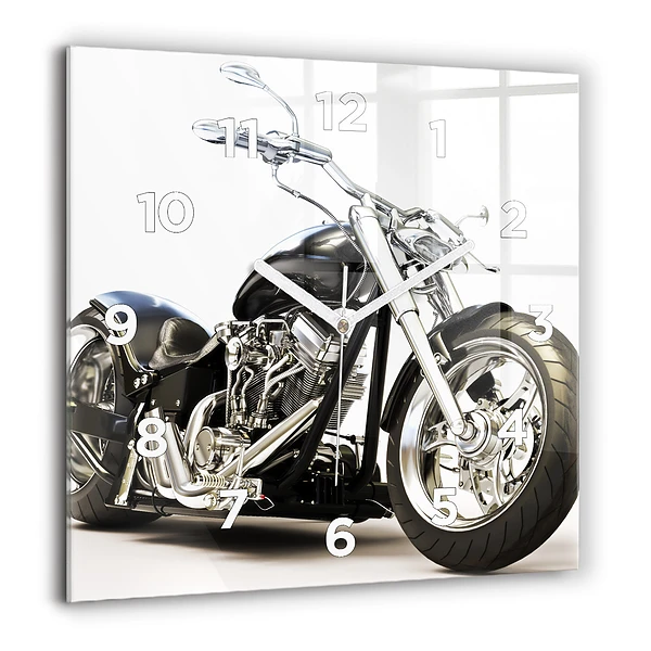 Szögletes fali üvegóra 60x60 Fekete motorkerékpár