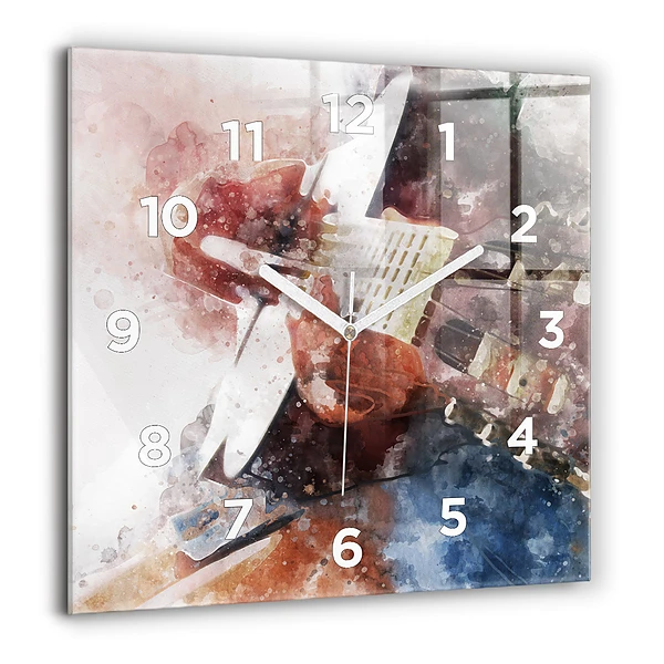 Négyzet alakú üvegóra 60x60 Gitár vizualizáció