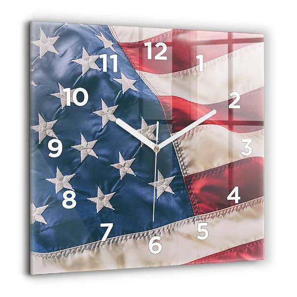 Négyzetes üvegóra 60x60 Amerikai zászló