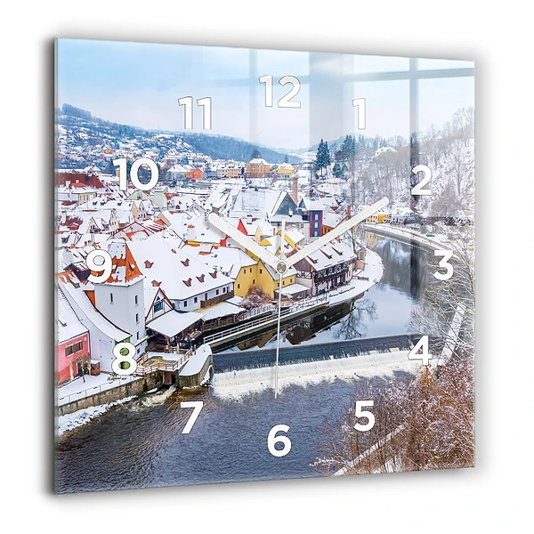 Négyzetes üvegóra 60x60 Panoráma a városról télen