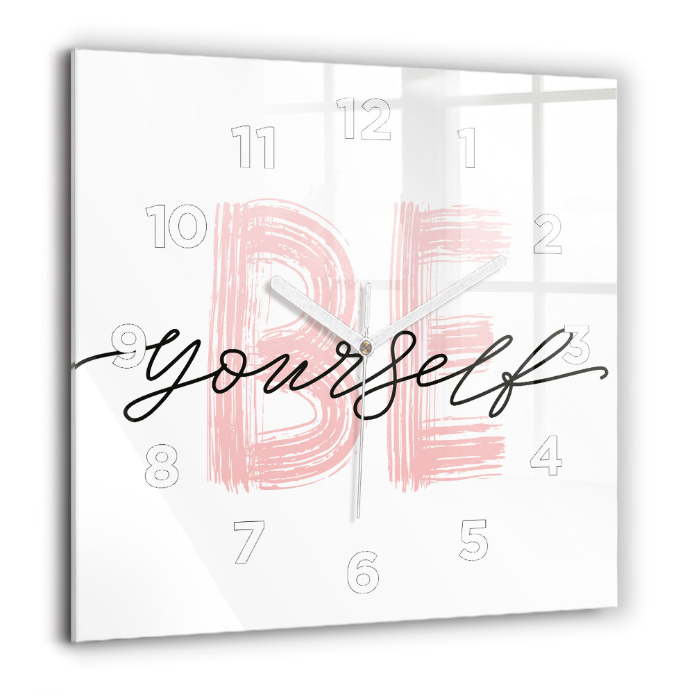 Négyzetes üvegóra 60x60 Légy önmagad felirat