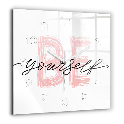 Négyzetes üvegóra 60x60 Légy önmagad felirat