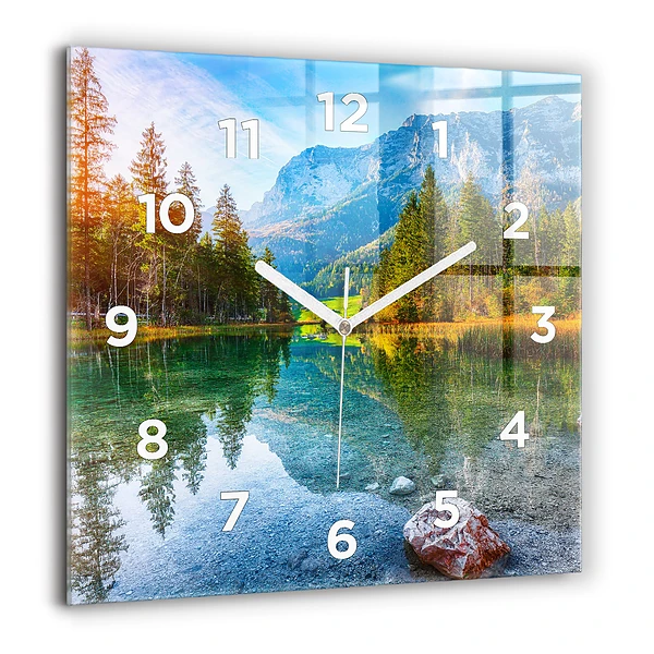 Szögletes fali üvegóra 60x60 Folyó hegyek Tájkép