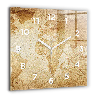 Szögletes üvegóra 60x60 Vintage világtérkép