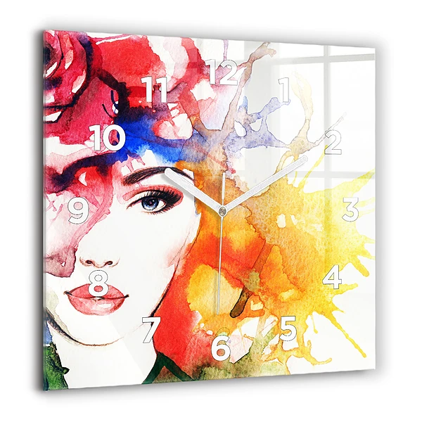 Szögletes fali üvegóra 60x60 Színes női portré