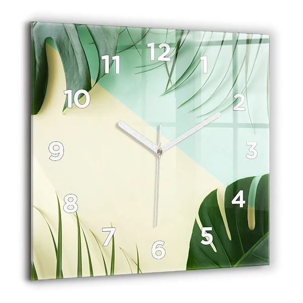 Szögletes fali üvegóra 60x60 Monstera levelek