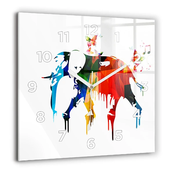 Szögletes fali üvegóra 60x60 Színes festett elefánt