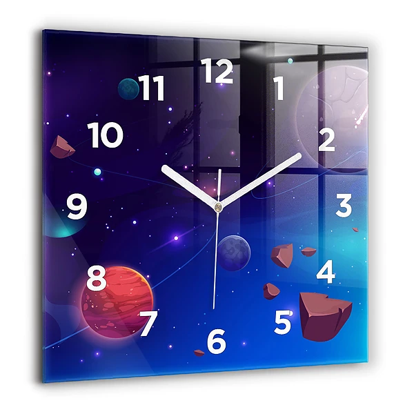 Négyzet alakú üvegóra 60x60 Bolygók galaxis