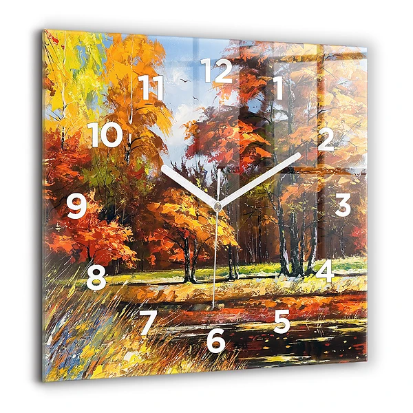 Szögletes üvegóra 60x60 Őszi táj folyóval