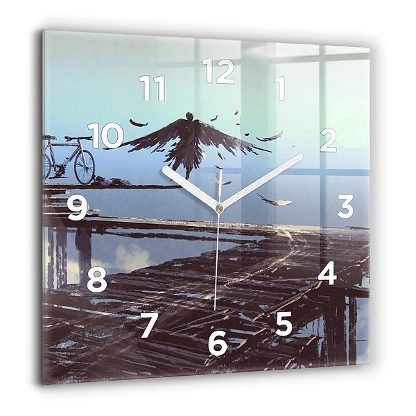 Szögletes fali üvegóra 60x60 Angyal, híd és kerékpár
