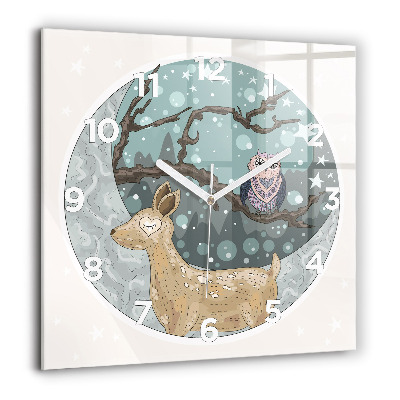 Négyzetes üvegóra 60x60 Éjszakai állatok és hold