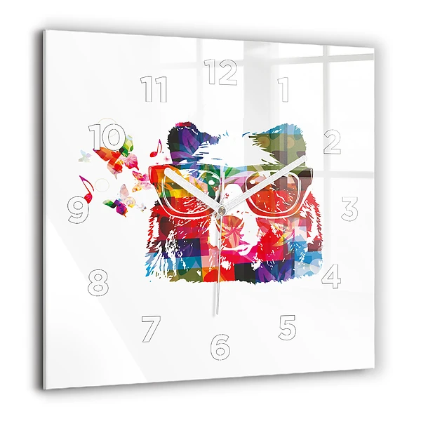 Szögletes üvegóra 60x60 Medvefej