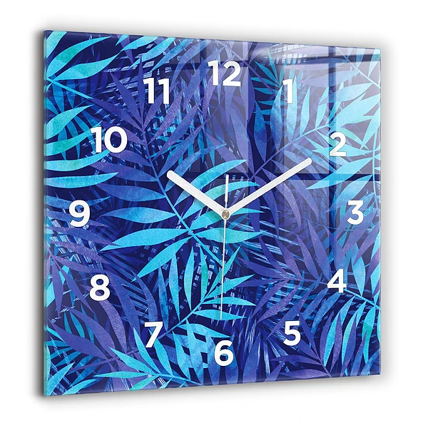 Négyzetes üvegóra 60x60 Kék levelek